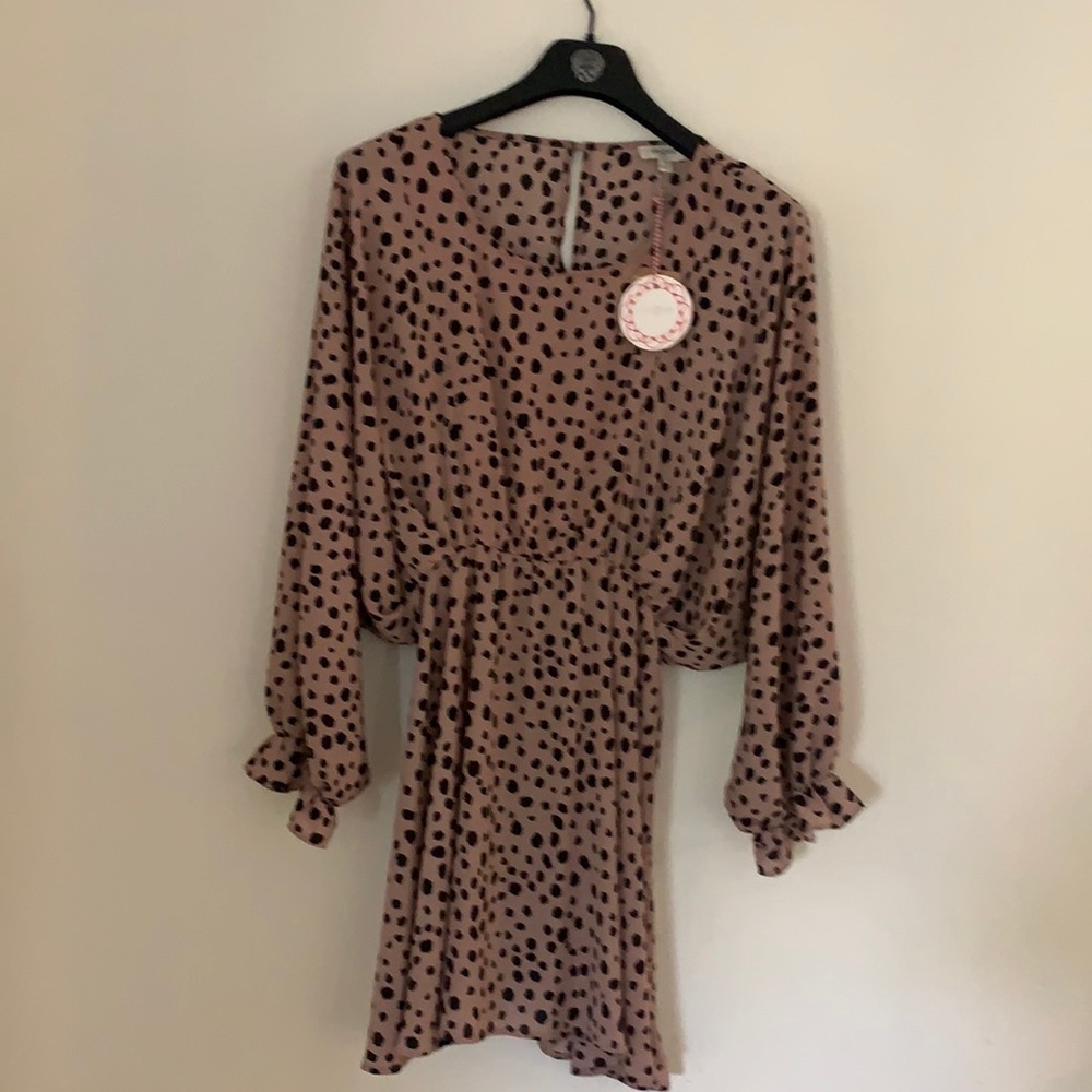 Women’s dress - size M, polka dots puff sleeve dress, dusty rose